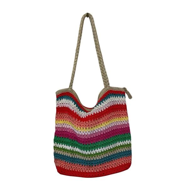 The Sak Handbags - The Sak Boho Multicolor Striped Crochet Soft Crossbody Zip Closure Purse Handbag